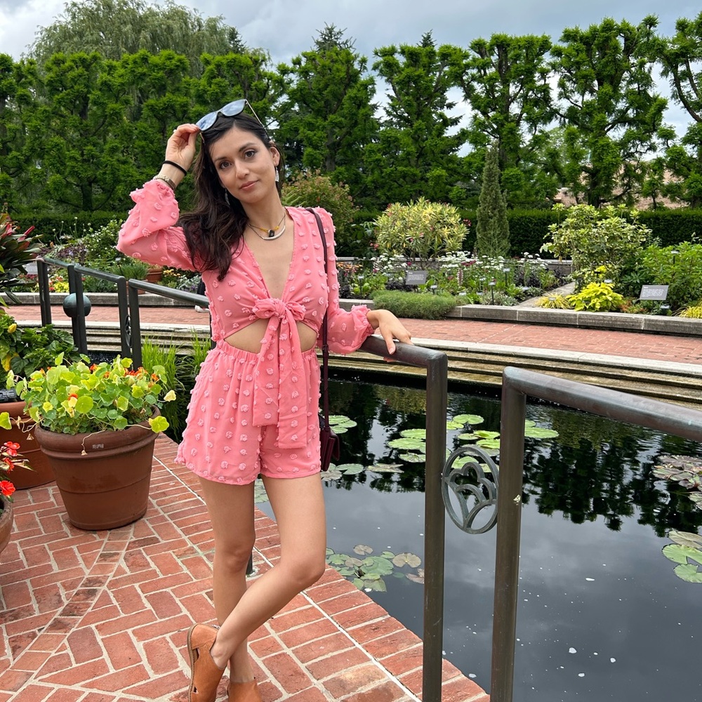 Pink Tie-Front Romper